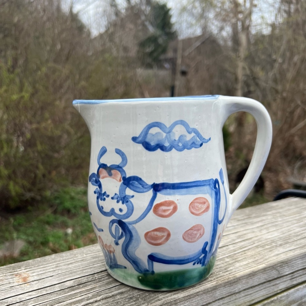 Vintage M. A. Hadley Cow Pitcher Ceramic Hand Painted 6.25” Ht. The End Inside